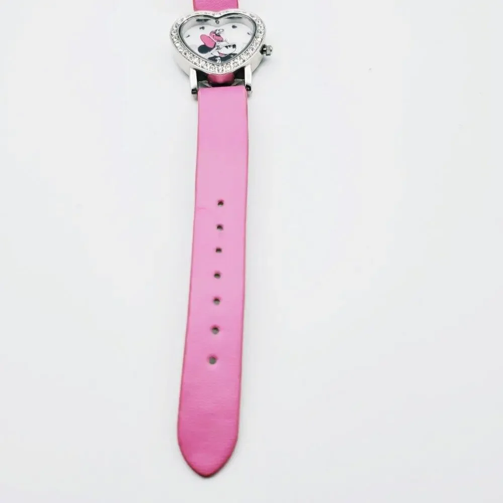 Disney Minnie Mouse Pink Heart Rhinestone Watch